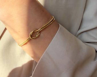 Love Knot Snake Chain Bracelet – 14k Gold Herringbone bracelet | Waterproof Bracelet | Adjustable Stainless Steel Friendship Bracelet