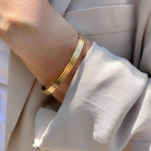 Gold Bangle - 14K Gold Arm Cuff | Waterproof Bracelet | Classic Bangle Bracelet | Thick Gold Bangle | Stackable Bracelet Set | Gift For Her