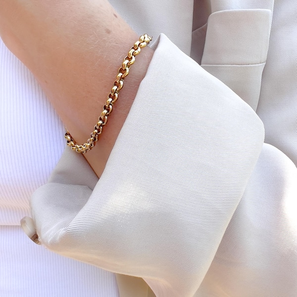 Gold Ketten Armband – Rolo Kette | Wasserdichtes Armband | Belcher Kreis Kette | 14K Gold Gliederarmband | Ästhetisches Geschenk für Mama