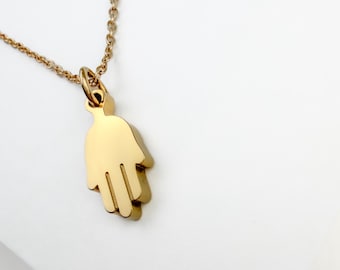 Collar de Hamsa - Joya de protección delicada / Collar de oro resistente al agua / Amuleto de la suerte, Colgante minimalista de mano de Hamsa / Regalo único para ella