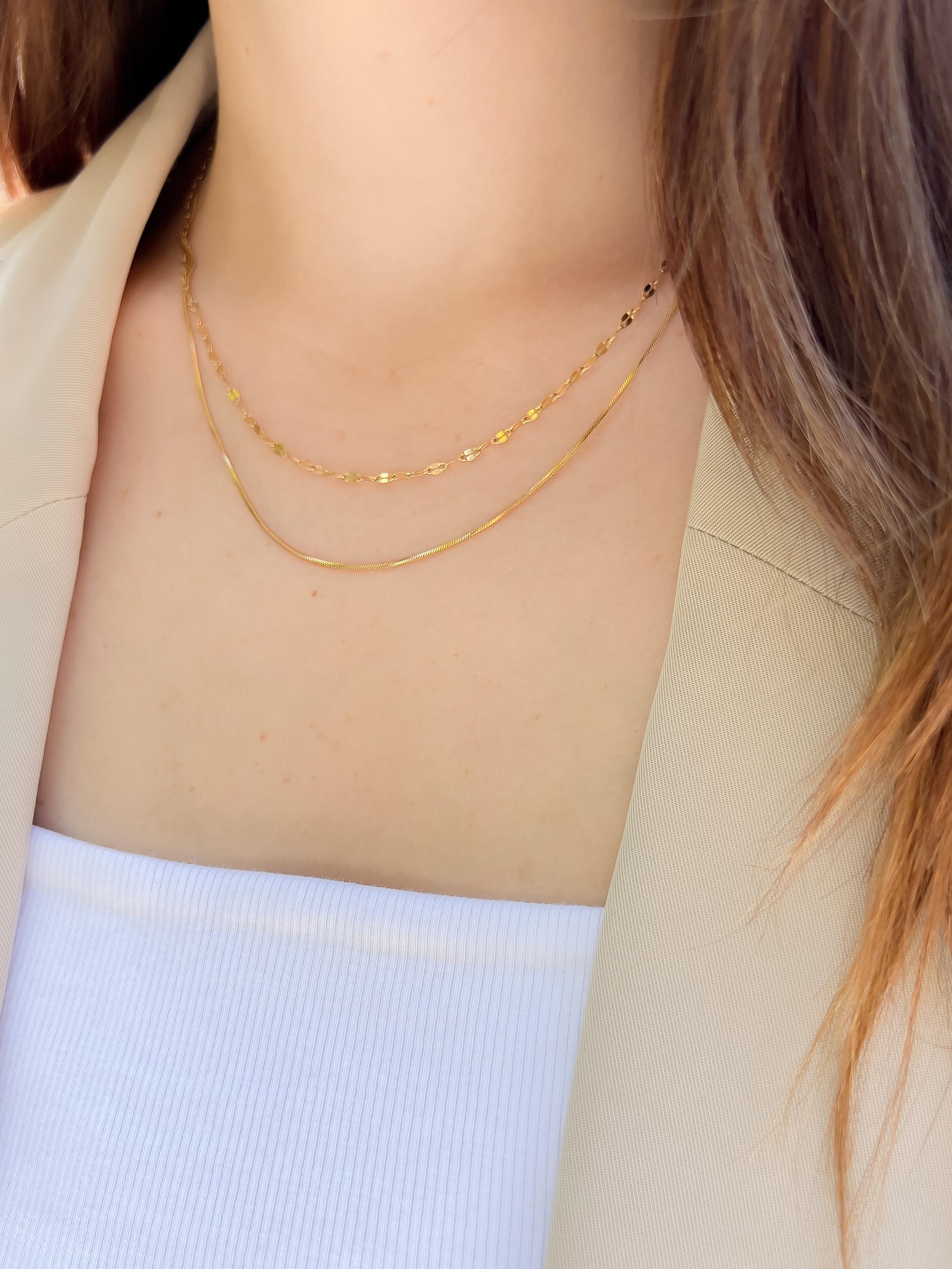 ネックレス・ペンダント Double Layered Chain Strap Necklace #5768 Marked EN Multistrand Layered Pendant Chain Necklace Gold
