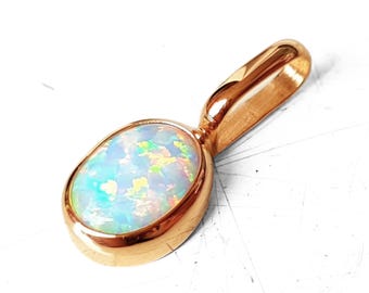 Pendant with opal - gold pendant - opal pendant - oval opal pendant - tiny gold pendant with white opal