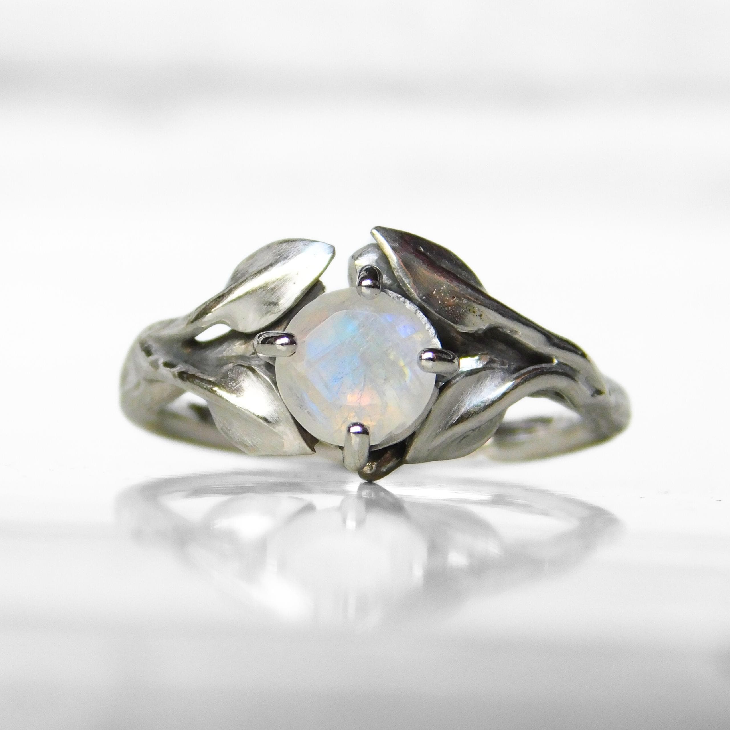 Elven Monnstone Wedding Ring, Elven Engagement Ring, Dark Elven Natural Stone Engagement Ring, Moonstone Engagement Ring, Ring of Power
