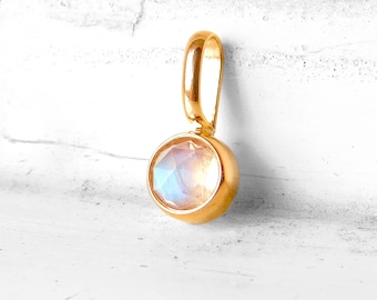 Gold pendant with natural round moonstone - personalized pendant - June birthstone pendant  initials pendant - gold pendant - silver pendant