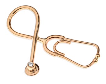 Stethoscope gold pendant with diamond - solid gold stethoscope pendant - medical jewelry - pendant with diamond