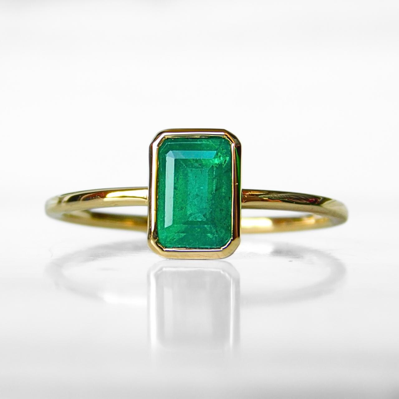 Emerald gold ring - solid gold with natural octagon emerald ring - yellow gold emerald ring - white gold emerald - rose gold emerald ring