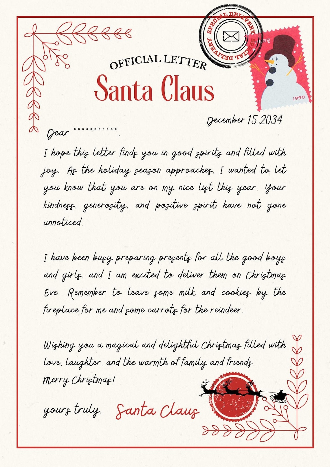 Letter From Santa Etsy