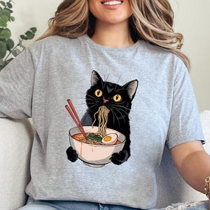 Noodle Cat Shirt, Ramen Cat T-Shirt, Foodie Lover Shirts, Black Cat Noodle T-Shirts, Retro Cat Tees, Cat Lover Sweatshirts, Black Cat Tee