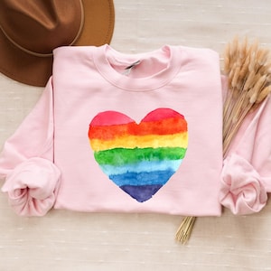 Rainbow Heart Sweatshirt , Custom Name Sleeve Print ,Custom Lgbt Sweater, Lesbian Gay Hoodie ,Pride Month Sweat, Personalized Lgbt Tee