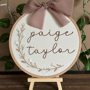 Hand Embroidered Name Hoop: Personalized Nursery Decor, Baby Announcement