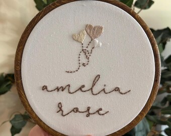 Hand Embroidered Baby Name Hoop Floral, Baby Name Announcement Sign, Custom Baby Name Sign, Name Sign for Hospital Photos