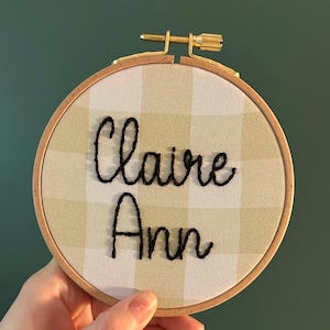 Hand Embroidered Baby Name Hoop: Personalized Nursery Decor