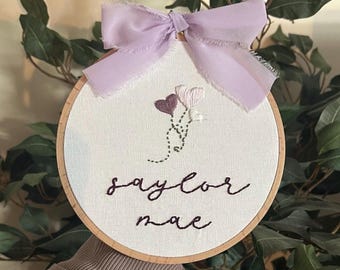 Hand Embroidered Name Hoop, Baby Name Nursery Decor, Baby Announcement Name Sign