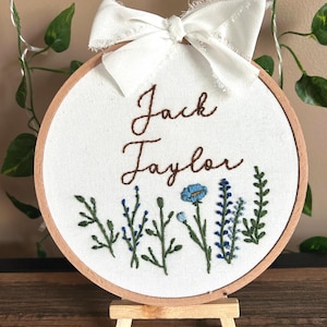 Hand Embroidered Name Hoop Boy, Custom Baby Boy Name Sign, Embroidered Name Sign for Photos, Baby Name Photo Prop