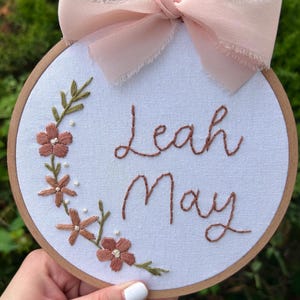 Hand Embroidered Name Hoop, Custom Baby Name Sign, Embroidered Name Sign for Photos, Baby Name Photo Prop