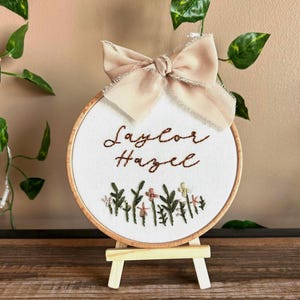 Hand Embroidered Name Hoop: Floral Nursery Decor, Baby Announcement