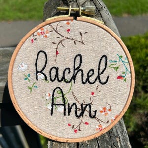 Hand Embroidered Baby Name Hoop: Personalized Nursery Decor