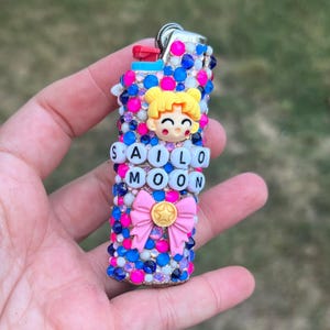 Sailor Moon Rhinestone Lighter Case | Sparkly Bling Refillable Lighter Cover | Bedazzled Crystal Lighter Sleeve | Gift for Her