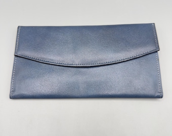Vintage Prince Gardner Blue Leather Checkbook Wallet Card Slots Snap Closure