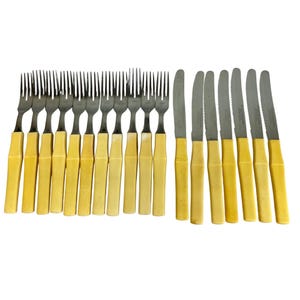 Vtg Freset Hollow Ground Stainless Steel Solingen Germany Fork Knife Yellow Lot