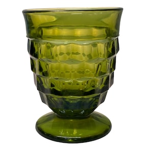 Vintage Indiana Colony Whitehall Cubist Avocado Green Glass Footed Goblet 4 1/4&quot;