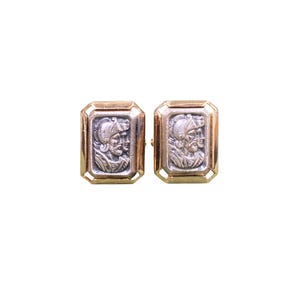 Vintage Shields Roman Greek Soldier Cuff Links Yellow Gold Plated Silver