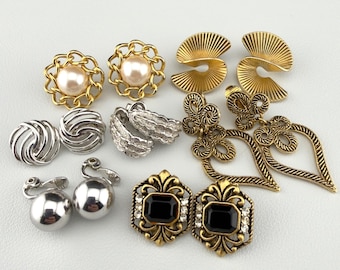 Vintage Clip On Earring Lot Monet Avon Silver Tone Gold Tone Gem Textured