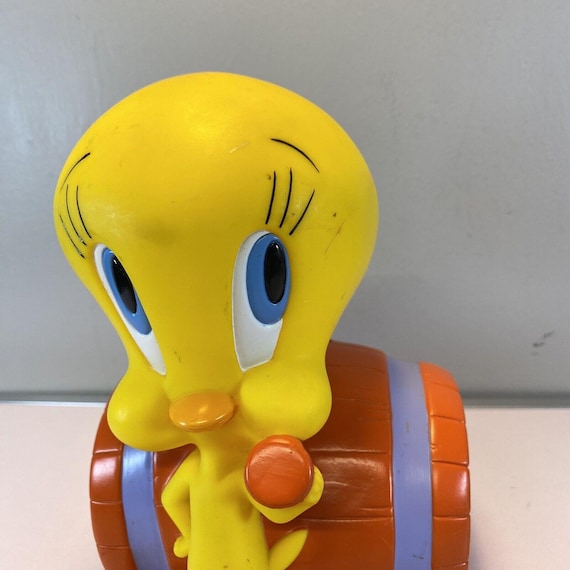 Tweety Bird 置物 シリアルナンバー入り Vtg Tweety Bird 1997 Barrel Piggy Bank Warner Brothers Looney