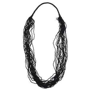 Black Multi-Strand Seed Bead Necklace With Fabric Loop Closure