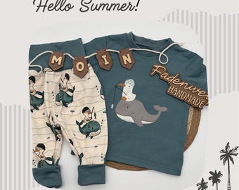 T-Shirt, Pumphose, Set, Sommer, maritim, Wal, Möwe