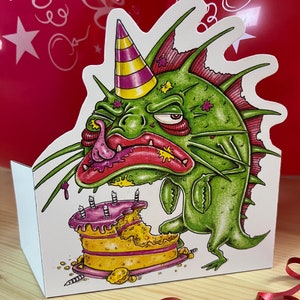 Cartão de aniversário Merman | Cartões para crianças | Cartões de aniversário | Cartões de felicitações temáticos | Monstro | Cartões de aniversário infantil | Merman