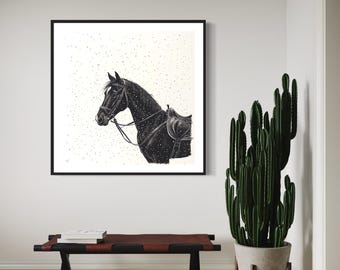 Equestrian Art Print: Minimalist Black and White Horse (Digital Download)