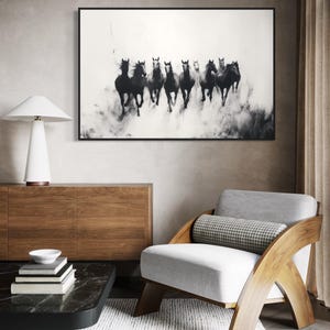 Manada de caballos al galope (abstracto): arte mural digital, decoración rústica de granero, impresión de pintura al óleo de gran tamaño, decoración moderna de granja