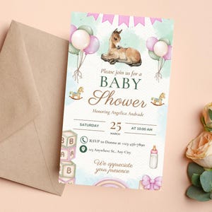 Horse Baby Shower Invitation Template – Printable & Video Versions – Editable Pony Baby Invite – Equestrian Baby Shower – Instant Download