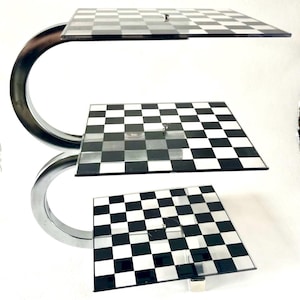 Schach Nr. 400, 3-stufig, verchromt, türkis, kristallklare Spielbretter, scheint unbenutzt zu sein, 1970er Jahre