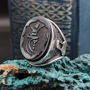 Sufi Ring, Men ring with Arabic "Nothing" written on Black Onyx, Islamic Ring for Men, Islamic Gift, Handmade Silver Ring, Gift for Husband