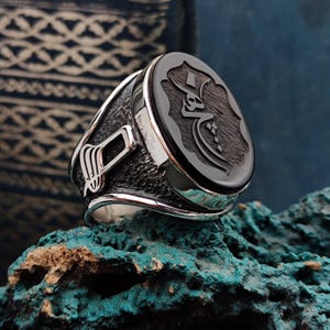 Sufi Ring, Men ring with Arabic &quot;Nothing&quot; written on Black Onyx, Islamic Ring for Men, Islamic Gift, Handmade Silver Ring, Gift for Husband
