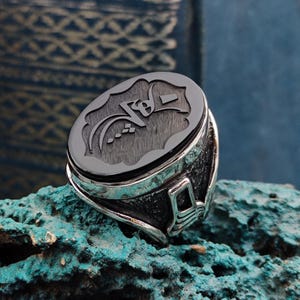Sufi Ring, Men ring with Arabic "Nothing" written on Black Onyx, Islamic Ring for Men, Islamic Gift, Handmade Silver Ring, Gift for Husband