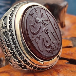 Silver men&#39;s ring with The Allah written on Agate, Handmade Silver Ring, Islamic Gift for men, Gift for him, Gift for husbend