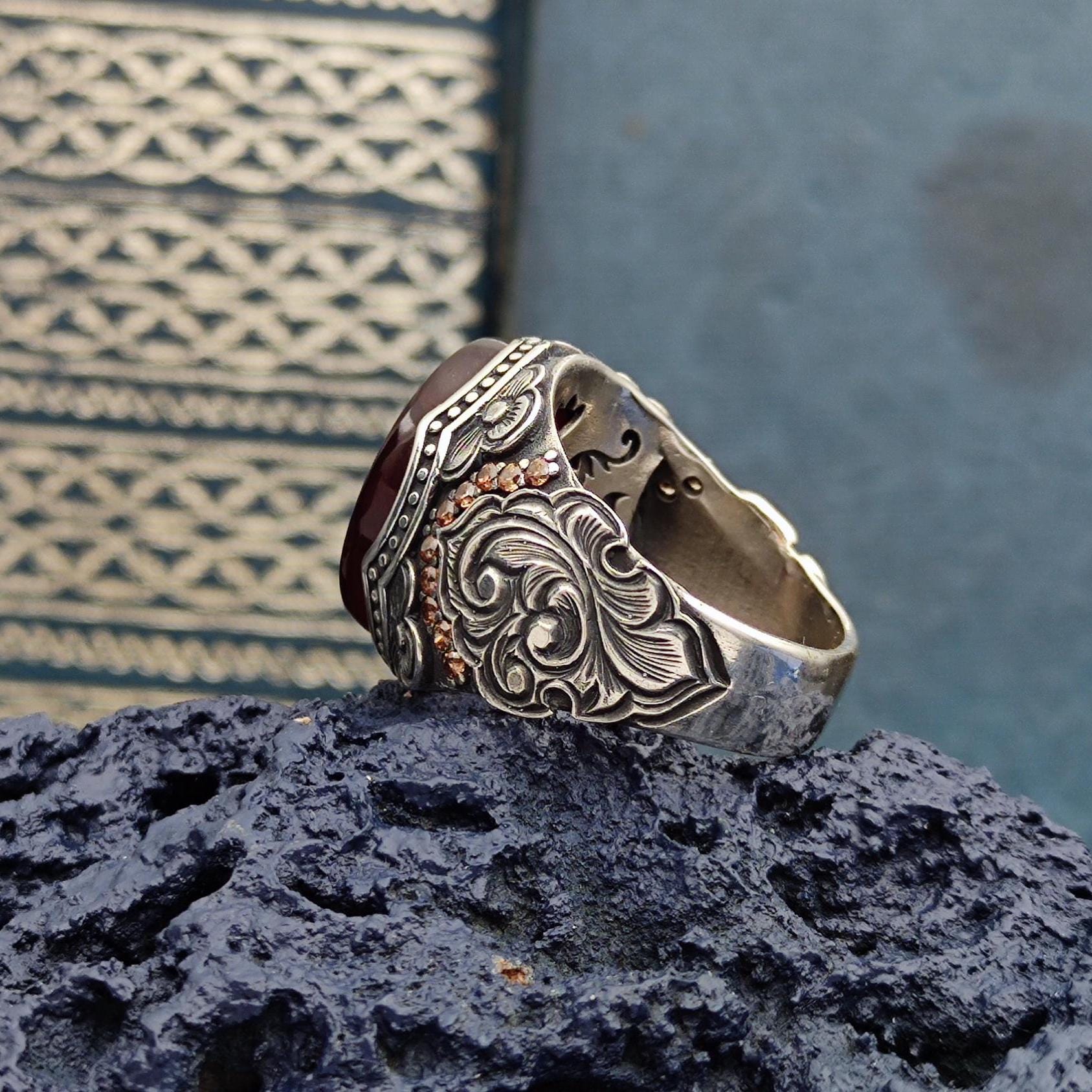 Handmade 925 Sterling Silver Ring With Red Khorasan Agate