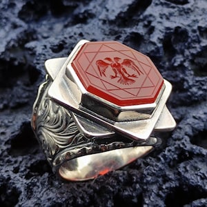 THE SALGUK Eagle&quot;Special design Islamic Ring for Men, Islamic Gift for men, Handmade Silver Ring, Gift for him, Gift for husbend
