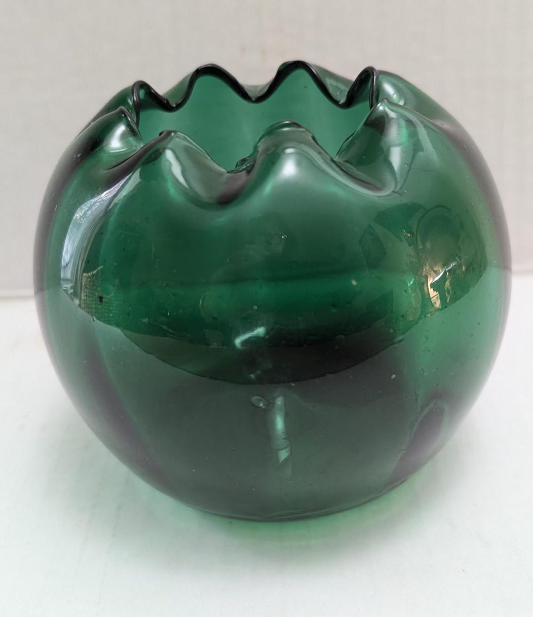 Vintage Rare Blenko 947S Emerald Green Rose Bowl /vase Crimped Edge's