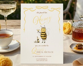 彼女はハチミツを見つけた ブライダルシャワー招待状、ミツバチをテーマにしたブライダルブランチ（編集可能なCanvaテンプレート）