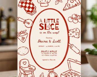 Retro Italian Pizzeria Themed Little Slice is on the Way Baby Shower Invitation, Vintage Trattoria Special Delivery Invite, Pizza Party
