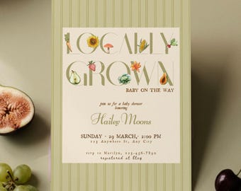 Locally Grown Baby Shower Invitation Template, Farmers Market Garden Theme (Digital Download)