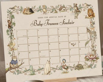 Storybook Baby Shower Due Date Calendar Game Sign, Guess the Arrival Date, Book Theme Baby Shower Game, Editable Canva Template