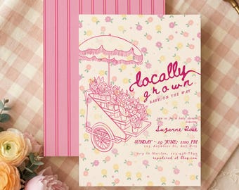 Locally Grown Baby Shower Invitation, Flower Market Stand, Floral Design (Digital Template)