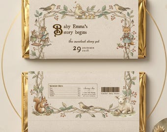 Storybook Baby Shower Chocolate Bar Wrappers, Baby Shower Candy Bar Wrappers, Book Theme Favors, Editable Canva Template (Digital Download)
