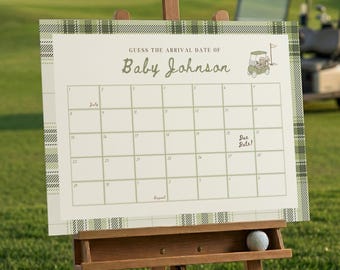 New to the Club Baby Shower Game, Golf Baby Shower Due Date Calendar, Guess the Due Date Sign, Baby Prediction Game Template, S4