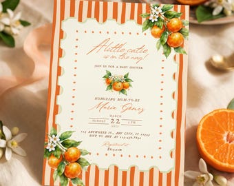A Little Cutie Baby Shower Invitation, Minimalist Tangerine Theme